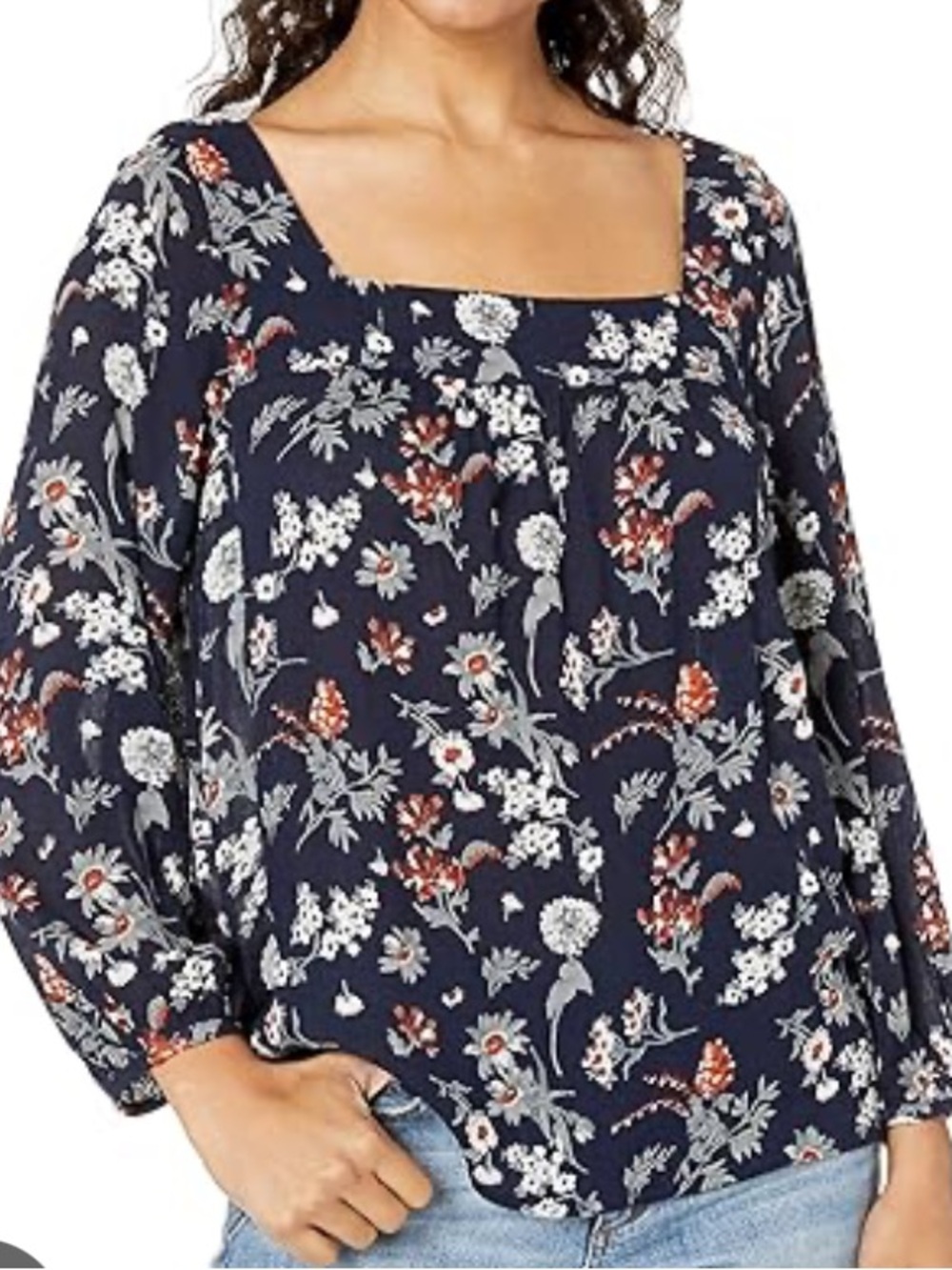 Lucky brand dark blue floral square neck blouse top shirt size XL - Picture 3 of 6